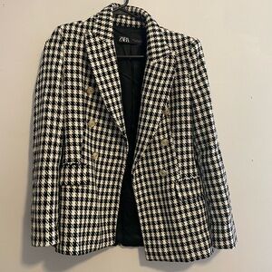 Zara Black and White Houndstooth Blazer